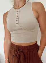 Load image into Gallery viewer, Zecilbo Womens Crew Neck Sleeveless Button Solid Color Racer Back Tank Tops Sexy Halter Neck Summer Crop Tops Basic Tops