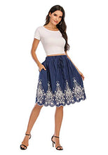 Load image into Gallery viewer, Love Welove Fashion Women's A-line Flared Embroidered Knee Length with Lining Knee Length Skirt (XL, Navy with White Embroidery)
