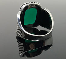 Load image into Gallery viewer, KAR 925K Stamped Solid Sterling Silver Green Agate (Aqeeq) Men's Ring P3B (7)