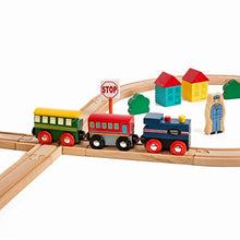 Load image into Gallery viewer, On Track USA Figure 8 Wooden Train Set, 35 Piece Deluxe Set- Comes in A Clear Container, Compatible with All Major Brands