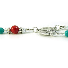 Load image into Gallery viewer, Silver Inches Catholic Prayer Beads Turquoise Coral Saint Benedict Catholic Rosary with Swarovski Beads Blessed with Anointing Oil (Not a Necklace)