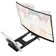 Load image into Gallery viewer, Emoly 12'' 3D Curve Screen Magnifier for Cell Phone, HD Amplifier Projector for Movies, Videos, and Gaming Foldable Phone Stand with Screen Amplifier for iPhone,All Smartphones (Black, 12 inch)