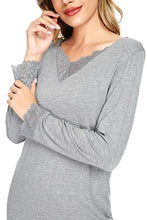Load image into Gallery viewer, WiWi Bamboo Soft Pajamas Sets for Women Long Sleeve Sleepwear Laced V Neck Top with Pants Plus Size Loungewear S-4X, Heather Grey, Large