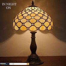 Load image into Gallery viewer, Tiffany Lamp Cream Stained Glass and Crystal Pearl Bead Style Table Lamps Height 18 Inch for Kids Room Living Room Bedroom Antique Desk Dresser Beside Coffee Table Bookcase S005 WERFACTORY