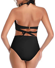 Load image into Gallery viewer, Tempt Me Women's Vintage Swimsuits Olive Green Retro Halter Ruched High Waist Bikini with Bottom L