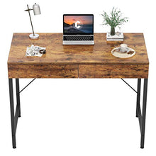 Load image into Gallery viewer, CubiCubi Computer Small Desk, 40 inches with 2 Storage Drawers for Home Office Writing Desk, Makeup Vanity Console Table, Rustic Brown