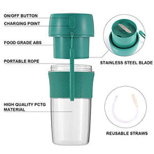 Load image into Gallery viewer, Portable Blender For Shakes And Smoothies With Reusable Straw Green Mini Blender Safety USB Rechargeable Personal Blender Cup Handheld Small Blender For Office,Sports,Travel,Gym Outdoor Actitvities 280ml Portable Blender