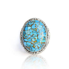 Load image into Gallery viewer, YoTreasure 15x20 mm Blue Copper Turquoise Ring 925 Sterling Silver Boho Rope Designed Gemstone Jewelry