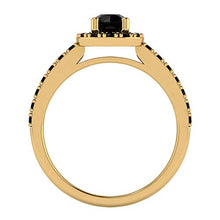 Load image into Gallery viewer, Black Diamond Halo Ring 1 Carat Total Weight 14K Yellow Gold (Ring Size 7)