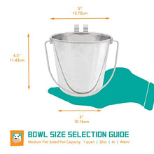 Load image into Gallery viewer, Fuzzy Puppy Flat Sided Pail with Dual Hooks, Snugly Fit On Dog, Cat and Critter Crates & Cages, Heavy Duty Stainless Steel, 1 Quart (FSP-1)
