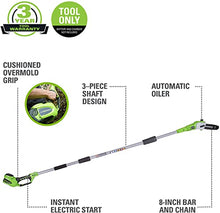 Load image into Gallery viewer, Greenworks 40V 8-Inch Cordless Pole Saw, Battery and Charger Not Included, 20302