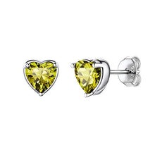 Load image into Gallery viewer, Hadskiss Small Heart Birthstone Stud Earrings for Women Girls, 925 Sterling Silver Studs Earrings, Hypoallergenic 6mm Olive Sleeper Cartilage Studs, Gift for Birthday Christmas, Come with Jewelry Box