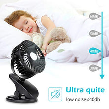 Load image into Gallery viewer, BRIGENIUS Battery Operated Clip on Stroller Fan, Portable Mini Desk Fan Rechargeable, USB Powered Clip Fan for Baby Stroller Office Outdoor Travel, Black