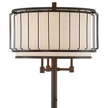 Load image into Gallery viewer, Terrence Rustic Farmhouse Floor Lamp Oil Rubbed Bronze Faux Wood Wire Cage Oatmeal Fabric Drum Double Shade for Living Room Reading Bedroom Office - Franklin Iron Works