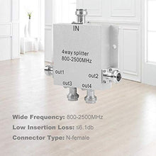 Load image into Gallery viewer, Bewinner 4-Way Power Splitter 800-2500MHz N Type Mobile Cell Phone Power Splitter Signal Repeater Amp Power Divider Connect with 4 Indoor Antennas, Low Noise & High Performance
