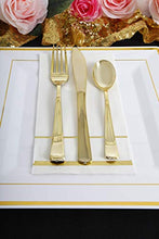 Load image into Gallery viewer, GLAM Dinner Napkins, Gold Trim, 100 Pack - 8x4 Inches Paper Napkins - Wedding Napkins, Disposable - Party Napkins, White and Gold
