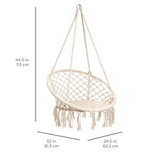 Load image into Gallery viewer, Best Choice Products Handwoven Cotton Macramé Hammock Hanging Chair Swing for Indoor & Outdoor Use w/Backrest, Fringe Tassels, 265 Pound Capacity - Beige