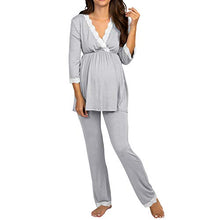 Load image into Gallery viewer, womens cotton maternity pregnancy soft nursing pajama sets sleepwear long sleeves for delivery breastfeeding in hospital Grey