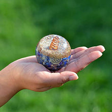 Load image into Gallery viewer, Orgonite Crystal Lapis Lazuli Ball with Holder – Third Eye Chakra Crystal with Flower of Life Enhances Decision Making and Promotes Friendship, Honesty, Compassion and Integrity