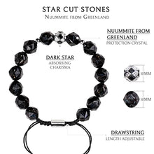 Load image into Gallery viewer, AWNL Men's Nuummite Woven Drawstring Beaded Bracelet with Sterling Silver Centre Charm (10mm Gemstone), 6.7''-7.5''