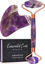 Load image into Gallery viewer, Jade Roller for Face – Amethyst Derma Roller and Gua Sha Set for Skincare, Face Roller and Dark Circles Under Eye Treatment