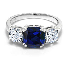 Load image into Gallery viewer, Gem Stone King 925 Sterling Silver Blue Simulated Sapphire Women Meghan Ring (4.00 Ct Cushion) (Size 7)