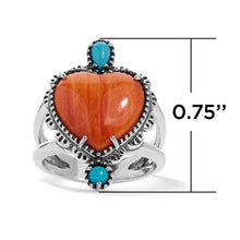 Load image into Gallery viewer, American West Sterling Silver Orange Spiny Oyster and Turquoise Gemstone Heart Ring Size 9