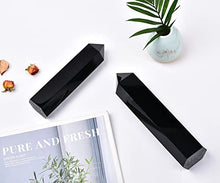 Load image into Gallery viewer, MOGEMT Large Black Obsidian Crystal Tower Natural Healing Crystal Point Wand Obelisk 6 Faceted Reiki Chakra Meditation Therapy Home Decor Gift 1.5-2 LBS