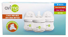 Load image into Gallery viewer, Avima 4 oz Anti Colic Newborn Baby Bottles, BPA Free, Wide Neck with Slow Flow Nipples (Set of 3)
