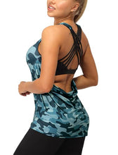 Load image into Gallery viewer, icyzone Yoga Tops Workouts Clothes Activewear Built in Bra Tank Tops for Women (Navy Camo, Large)