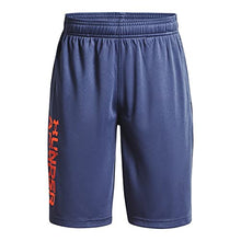 Load image into Gallery viewer, Under Armour Boys' Big Kid Prototype 2.0 Wordmark Shorts , Utility Blue (496)/Pitch Gray , Youth Small