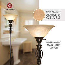 Load image into Gallery viewer, Floor Lamp for Living Room Decor by Light Accents - Tall Floor Lamp Bed Room Decor - Traditional Iron Scrollwork Standing Lamp Pole Light with Alabaster Glass Bowl Shade – 70" Tall- (Bronze)
