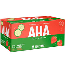 Load image into Gallery viewer, AHA Sparkling Water, Strawberry Cucumber Flavored Water, Zero Calories, Sodium Free, No Sweeteners, 12 fl oz, 8 Pack