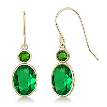 Load image into Gallery viewer, Gem Stone King 2.28 Ct Green Simulated Emerald Simulated Tsavorite 14K Yellow Gold Earrings