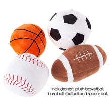 Load image into Gallery viewer, Hey! Play! My First Sports Bag Playset- Plush Soccer, Baseball, Basketball & Football for Babies, Infants & Toddlers- Gift Set with Storage Bag
