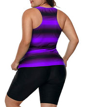 Load image into Gallery viewer, LALAGEN Womens Plus Size Racerback Tankini Set Two Piece Swimsuit with Boyshort Purple XXXL-1