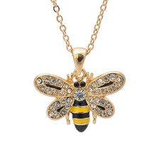 Load image into Gallery viewer, Spinningdaisy Crystal Embedded Yellow and Black Flying Bumble Bee Necklace (Gold Plated)