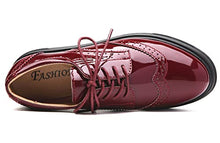Load image into Gallery viewer, DADAWEN Women's Platform Lace-Up Comfort Wingtips Square Toe Oxford Shoes Brogues Red US Size 8.5