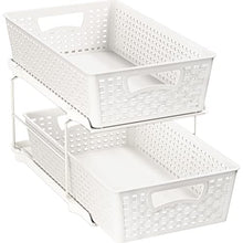 Load image into Gallery viewer, SimpleHouseware 2 Tier Bathroom Organizer Tray Pull-Out Sliding Drawer/Under-Sink Storage, White