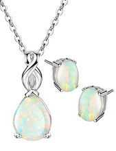 Load image into Gallery viewer, Mints Opal Jewelry Set Sterling Silver Pendant Necklace Stud Earrings October Birthstone Gemstone Fine Jewelry for Women