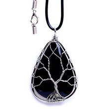 Load image into Gallery viewer, HongJinTian Natural Black Obsidian Wire Wrapped Tree of Life Gemstone Teardrop Pendant Necklace Healing Crystal Chakra Jewelry