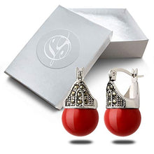 Load image into Gallery viewer, Linda Schnoll Hematite and Ball Hinged Pierced Earrings - Red Faux Pearl