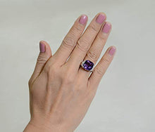 Load image into Gallery viewer, RB Gems Sterling Silver 925 Ring Genuine Gems Cushion 12 mm Rhodium-Plated Finish Cocktail Style (9, Amethyst)