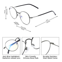 Load image into Gallery viewer, Zéro D Clean Lens Round Blue Light Blocking Glasses Computer Gaming/TV/Phones Anti Eyestrain For Men Women(Gun&Black)