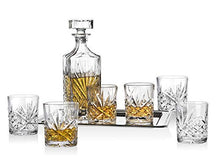 Load image into Gallery viewer, Dublin Whiskey Bar Set - Includes Whisky Decanter, 6 Old Fashioned Tumbler Glasses and Mirrored Display Tray