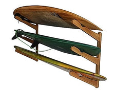 Load image into Gallery viewer, COR Surf Wooden Surfboard Wall Mount for Surf Boards, Snowboards, Skateboards, Kiteboards and Wakeboards, Triple Tier Surf Board Display Holder, Made of Sustainable Bamboo (24 x 4 x 4 Inches)