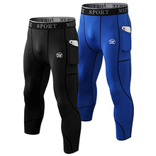 Load image into Gallery viewer, MEETWEE Men's Compression Pants, Cool Dry Running Athletic Tights Workout Leggings Long Base Layer for Gym Fitness Sports (Black+Blue, Large)