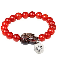 Load image into Gallery viewer, XHUUU Red Agate Bracelet for Women Ice Obsidian Fox with Tree of Life Charm Stretch Bracelets Reiki Stone Energy Healing Crystals Gifts