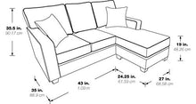 Load image into Gallery viewer, OSP Home Furnishings Russell Reversible Sectional Sofa with 2 Pillows and Coffee Finished Legs, Navy