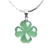 Load image into Gallery viewer, iSTONE Green Jade Lucky Four Leaf Clover Heart Pendant 925 Sterling Silver Necklace 18 Inches Fine Jewelry for Women